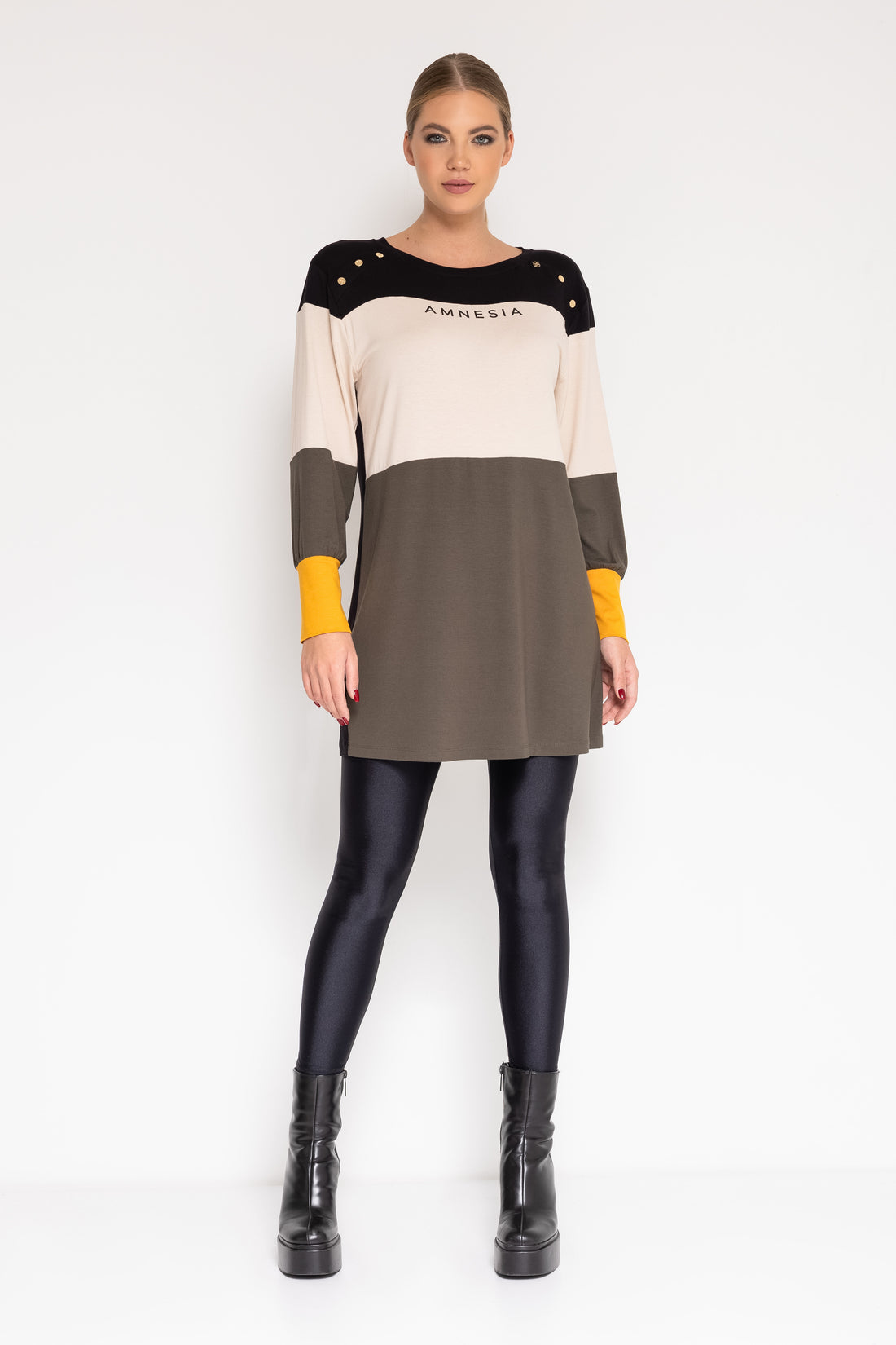 Igol tunika fekete/világos beige/khaki színes one-0