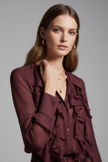 Fodros blúz padlizsán