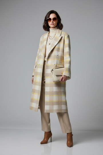 Kockás kabát sárga/bézs