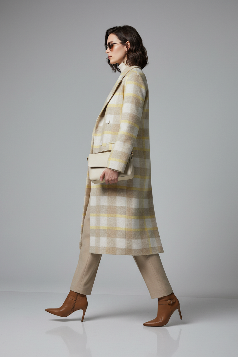 Kockás kabát sárga/bézs