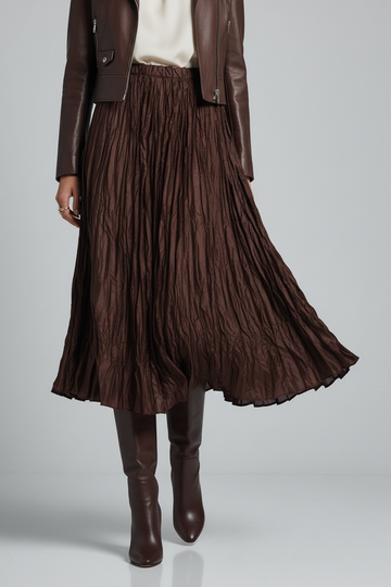 Gyűrt szatén szoknya barna