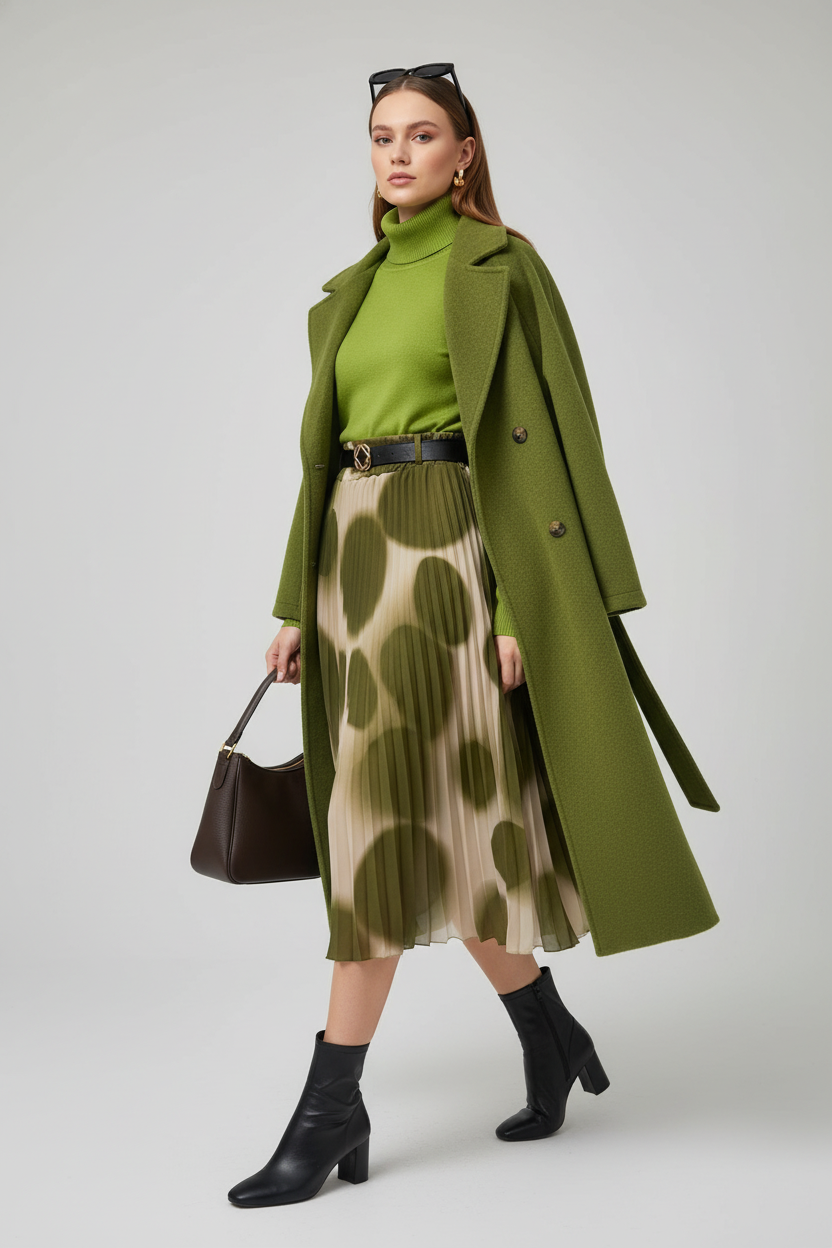 Plisszírozott szoknya zöld mintás