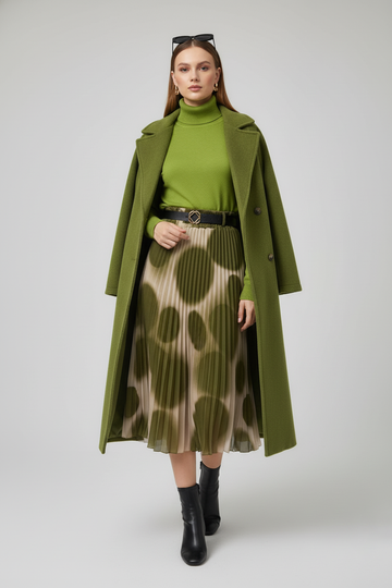 Plisszírozott szoknya zöld mintás