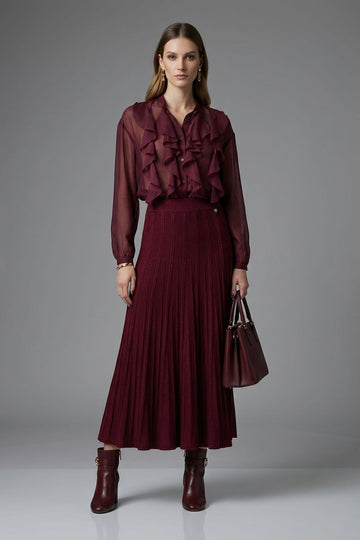 Kötött flitteres szoknya bordó