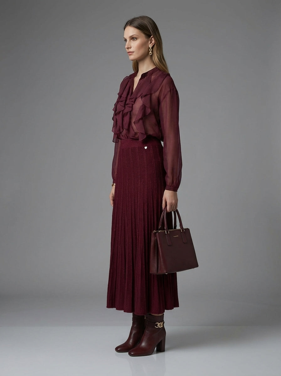 Kötött flitteres szoknya bordó