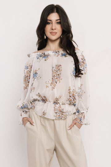 Minella blúz ekrü/kék virágmintás